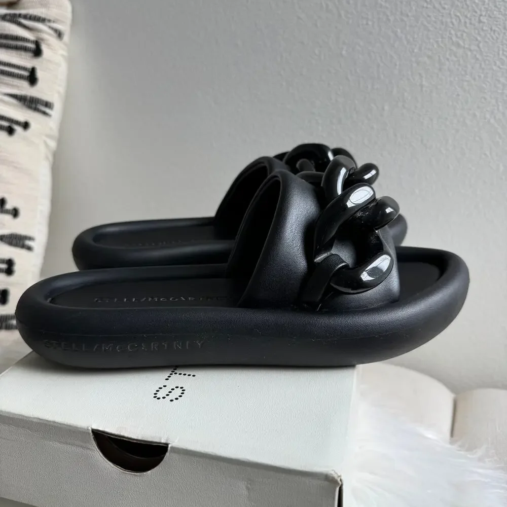 Stella McCartney Black Puffy Air Slide Chain Link Sandal Size EU 38/ US 8